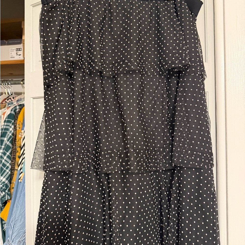 🔥crossposted🔥 Cato Black Tiered A-Line Skirt with White Dots